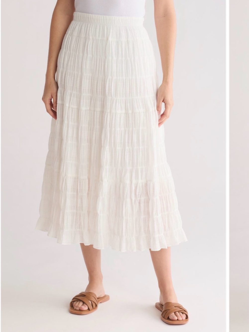 Max Studio White Tiered Midi Skirt size M *relisted